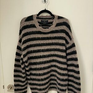 All Saints Sweater in Black and Grey Stripes
